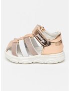 Primigi Sandale cu aspect lacuit si velcro - Alb/Bronz