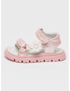 Primigi Sandale din piele ecologica cu floare - Alb/Roz pal