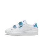Puma Pantofi sport cu detalii contrastante si banda velcro stralucitoare Smash 3.0 - Alb optic/Albastru petrol