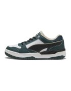 Puma Pantofi sport Rebound de piele si piele ecologica - Alb/Negru/Verde inchis