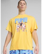 Puma Tricou cu decolteu la baza gatului si imprimeu - Galben sofran/Albastru deschis