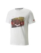 Puma Tricou cu decolteu la baza gatului si imprimeu grafic - Rosu inchis/Alb murdar/Galben mustar