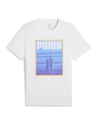 Puma Tricou cu decolteu la baza gatului si imprimeu logo - Alb/Albastru