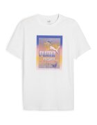 Puma Tricou cu decolteu la baza gatului si imprimeu logo - Alb/Portocaliu/Albastru