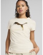 Puma Tricou cu decolteu la baza gatului si imprimeu logo - Auriu/Crem