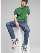 Puma Tricou cu decolteu la baza gatului si imprimeu pe partea din spate - Verde/Portocaliu