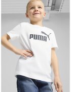Puma Tricou cu imprimeu logo si decolteu la baza gatului - Alb/Negru stins