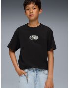 Puma Tricou cu imprimeu si decolteu la baza gatului - Negru/Gri deschis/Galben deschis