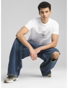 Puma Tricou de bumbac cu decolteu la baza gatului - Alb/Negru/Argintiu