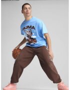 Puma Tricou din bumbac cu imprimeu si decolteu la baza gatului - Maro inchis/Albastru deschis