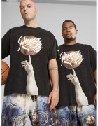 Puma Tricou din bumbac cu imprimeu si decolteu la baza gatului - Negru
