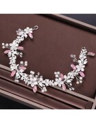 Pursehuit Accesoriu de par - argintiu - cu flori si pietre roz - Ares C9 -
