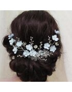 Pursehuit Accesoriu de par - argintiu - cu floricele bleu si perle - Thia C11 -