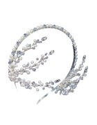 Pursehuit Accesoriu de par argintiu - cu frunzulite laterale - cristale si perle - Bartha C2