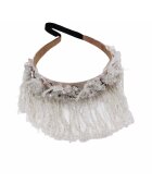 Pursehuit Bentita bej - cu franjuri - cristale - Maivor C1 - Textil -