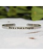 Pursehuit Bratara argintie - ajustabila - gravata She is a Work in Progress P10 -