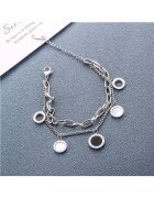 Pursehuit Bratara argintie - din otel inoxidabil 316L - in 2 straturi - cu piese rotunde - placata cu aur 18K PVD - Demian C2