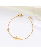 Pursehuit Bratara aurie - din otel inoxidabil 316L - placata cu aur 18K PVD - cu piatra din zirconiu si cruciulita - Jevanna C5
