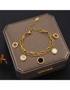 Pursehuit Bratara aurie - din otel inoxidabil - in 2 straturi - cu piese rotunde - suflata cu aur 18k - Bela C2