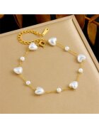 Pursehuit Bratara aurie - din otel inoxidabil - suflata cu aur 18k - cu perle in forma de inima - Elma C3