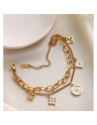 Pursehuit Bratara aurie - din otel inoxidabil - suflata cu aur 18k - in 2 straturi - cu zale si piese cu forme diverse - Jara C5