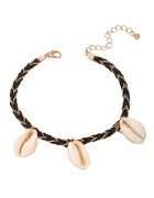 Pursehuit Bratara de picior - aurie - cu snur negru si scoici naturale - Gena C19 -