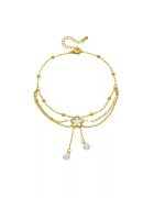 Pursehuit Bratara de picior - aurie - din otel inoxidabil 316L - placata cu aur 18K PVD - cu floricica si perlute - Abelina C4