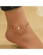 Pursehuit Bratara de picior - aurie - din otel inoxidabil - suflata cu aur 18k - cu cruciulite si pietre - Addie C4