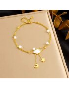 Pursehuit Bratara de picior - aurie - din otel inoxidabil - suflata cu aur 18k - cu luna - steluta si perlute - Abner C4