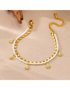 Pursehuit Bratara de picior - aurie - din otel inoxidabil - suflata cu aur 18k - cu margelute si floricele - Afrodite C4