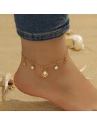 Pursehuit Bratara de picior - aurie - din otel inoxidabil - suflata cu aur 18k - cu motive marine si perle - Abbey C4