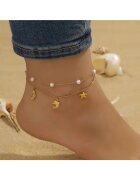 Pursehuit Bratara de picior - aurie - din otel inoxidabil - suflata cu aur 18k - cu motive marine si perlute - Adama C4