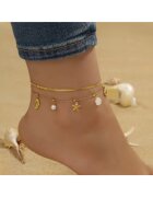 Pursehuit Bratara de picior - aurie - din otel inoxidabil - suflata cu aur 18k - cu motive marine si perlute - Adela C4