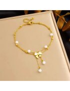 Pursehuit Bratara de picior - aurie - din otel inoxidabil - suflata cu aur 18k - cu perlute si fundita - Aaliyah C4