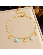Pursehuit Bratara de picior - aurie - din otel inoxidabil - suflata cu aur 18k - cu scoici metalice si pietre turquoise - Aegir C4