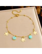 Pursehuit Bratara de picior - aurie - din otel inoxidabil - suflata cu aur 18k - cu stelute de mare si pietre turquoise - Adonika C4