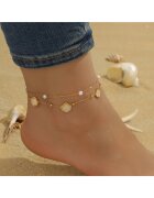 Pursehuit Bratara de picior - aurie - din otel inoxidabil - suflata cu aur 18k - forma de scoici si perlute - Adelaida C4