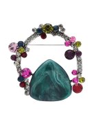 Pursehuit Brosa argintie - forma abstracta - cu pietre si flori - Bendine C5 -