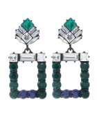 Pursehuit Cercei argintii - dreptunghiulari - cu pietre verzi - 5 cm - Rubine C5