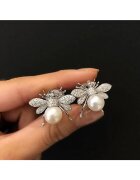 Pursehuit Cercei argintii - forma de albinuta - cu perle si pietre din zirconiu - Kalise C8 -