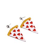 Pursehuit Cercei argintii - forma de felie de pizza - cu inimioare rosii - Axeline C14 -