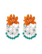Pursehuit Cercei argintii - masivi - cu floare portocalie si margelute turquoise - Pernille C1