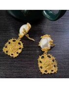 Pursehuit Cercei aurii - cu clips - cu perle si cap de leu - Law C3