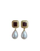 Pursehuit Cercei aurii - cu clips - insertii rosii si perle - Ralda C4