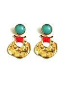 Pursehuit Cercei aurii - cu textura sifonata si pietre turquoise - Viviana C6 -