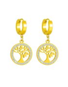 Pursehuit Cercei aurii - din otel inoxidabil 316L - cu arborele vietii si cristale - suflati cu aur 18K PVD - Barbara C3