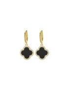 Pursehuit Cercei aurii - din otel inoxidabil 316L - forma de floricele negre - cu pietre din zirconiu - suflati cu aur 18K PVD - Hansine C2