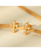 Pursehuit Cercei aurii - din otel inoxidabil - forma de cruciulita - cu perlute - suflati cu aur 18k - Frigga C1