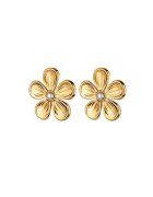 Pursehuit Cercei aurii - din otel inoxidabil - forma de floare - cu perlute - suflati cu aur 18k - Derek C5 - Auriu
