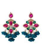 Pursehuit Cercei aurii - stil flamenco - cu pietre roz si flori turquoise - Henka C5